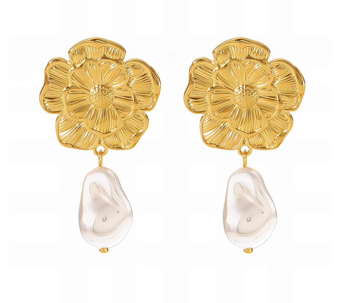 Olyss - Boucles d'oreilles en acier inoxydable doré pour femme | Bijoux imperméables et hypoallergéniques