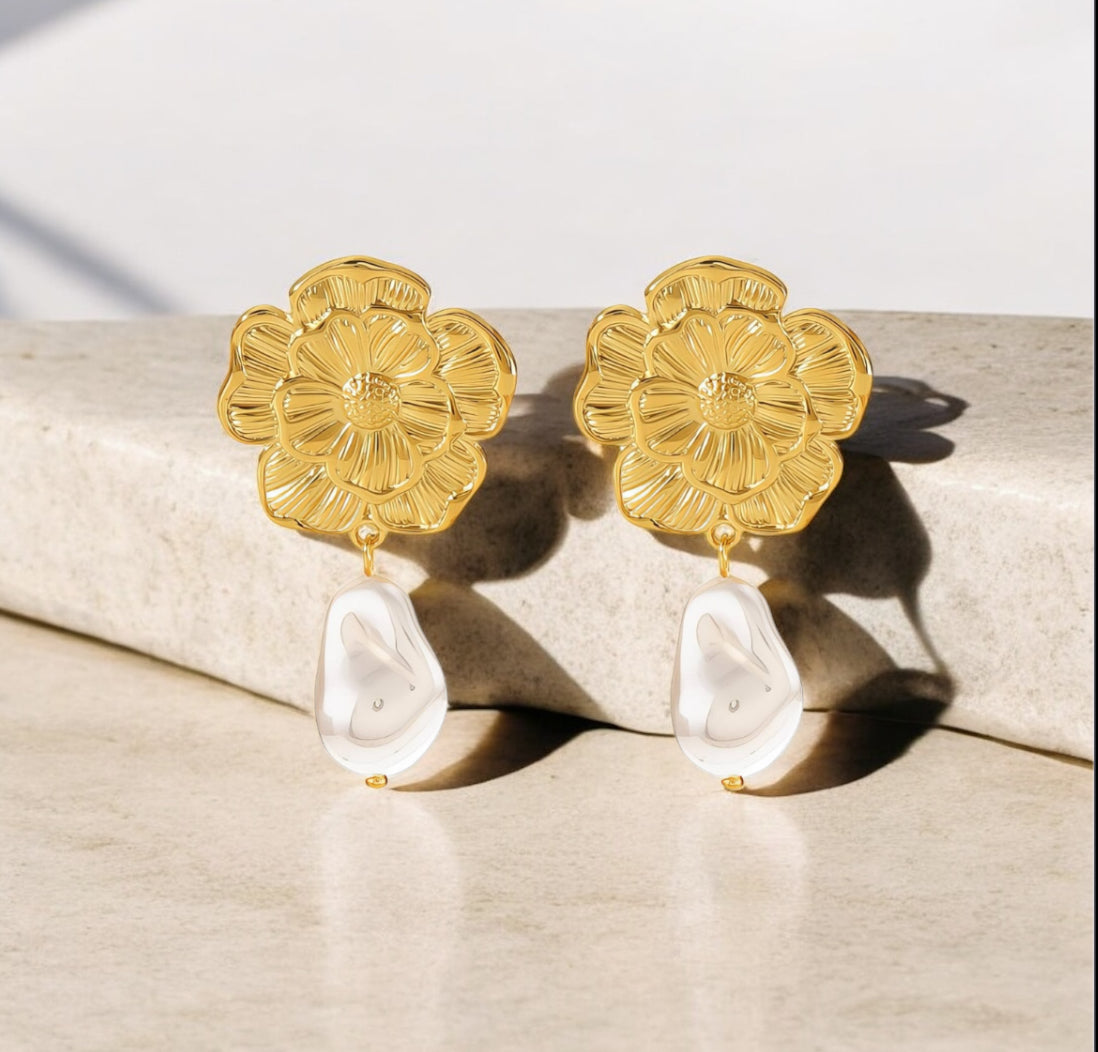 Olyss - Boucles d'oreilles en acier inoxydable doré pour femme | Bijoux imperméables et hypoallergéniques