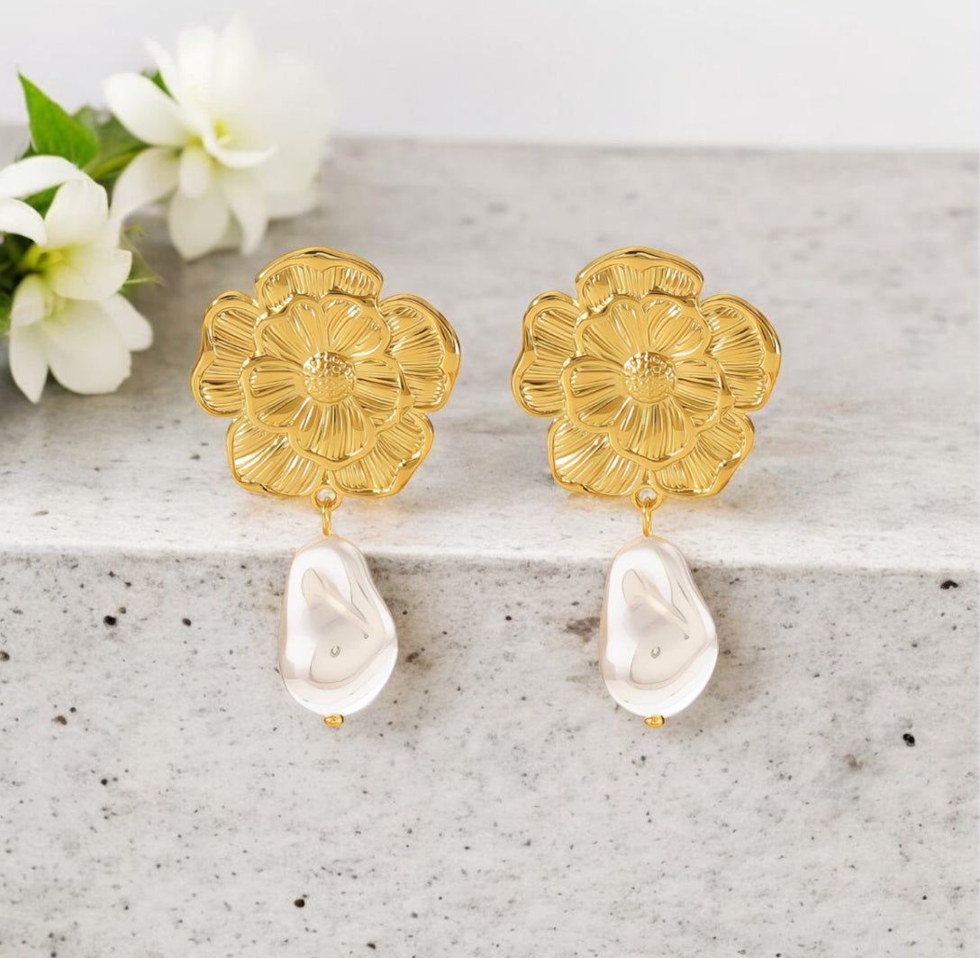 Olyss - Boucles d'oreilles en acier inoxydable doré pour femme | Bijoux imperméables et hypoallergéniques