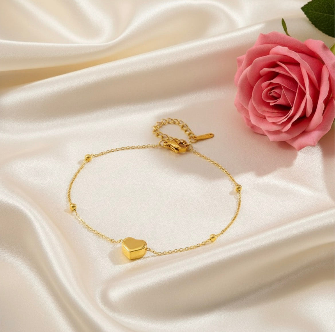 3D Heart 18k Gold Titanium Steel Anklet