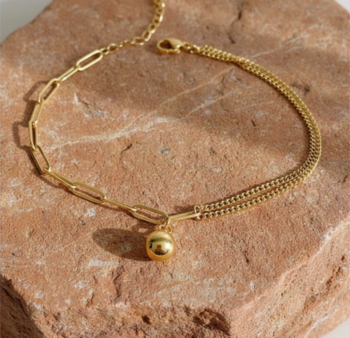 Light luxury 18k gold small gold ball titanium steel anklet