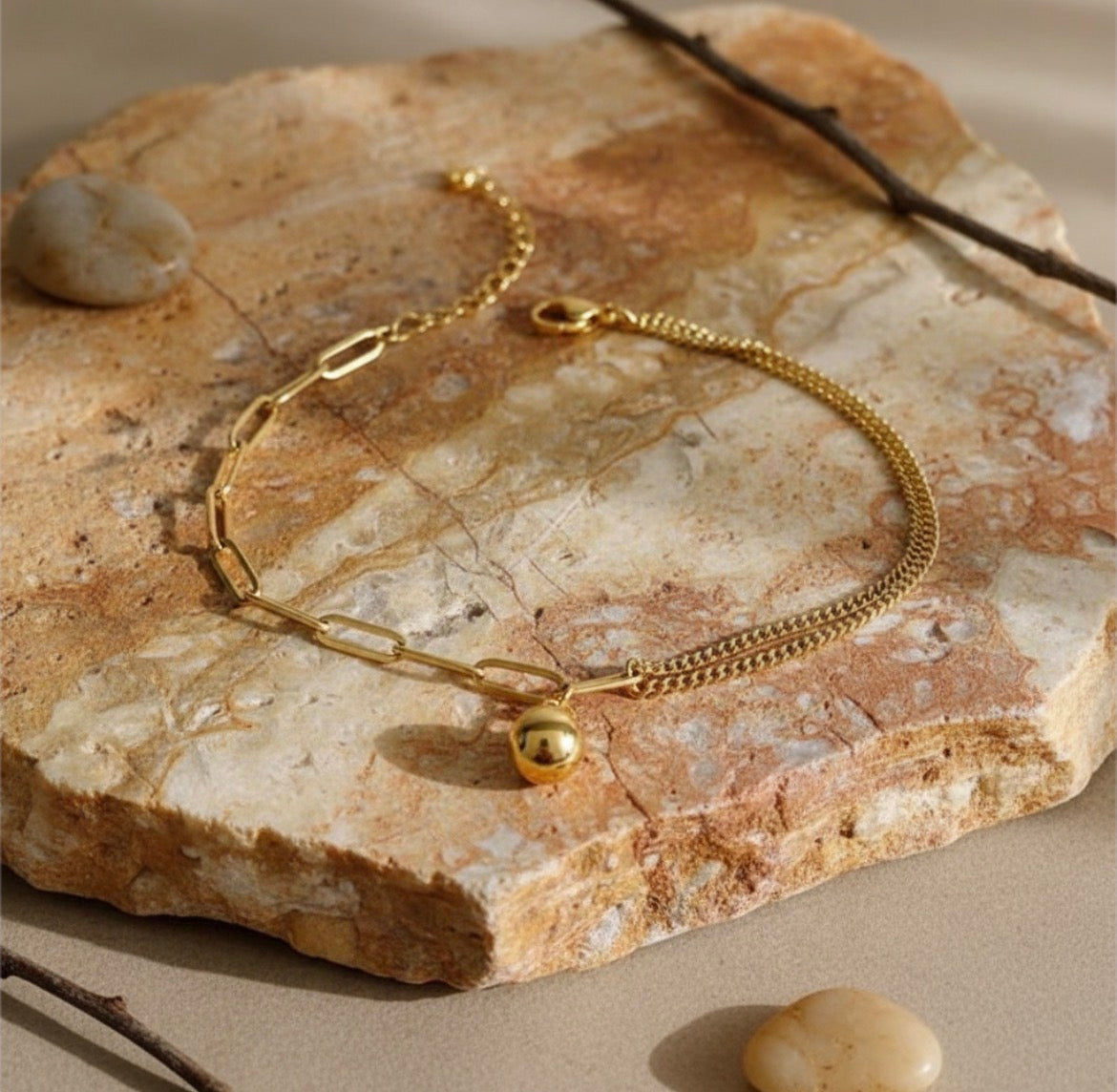 Light luxury 18k gold small gold ball titanium steel anklet