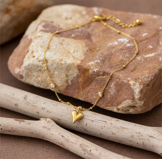 18K Gold Exquisite and Fashionable Heart with Crystal Design Versatile Anklet