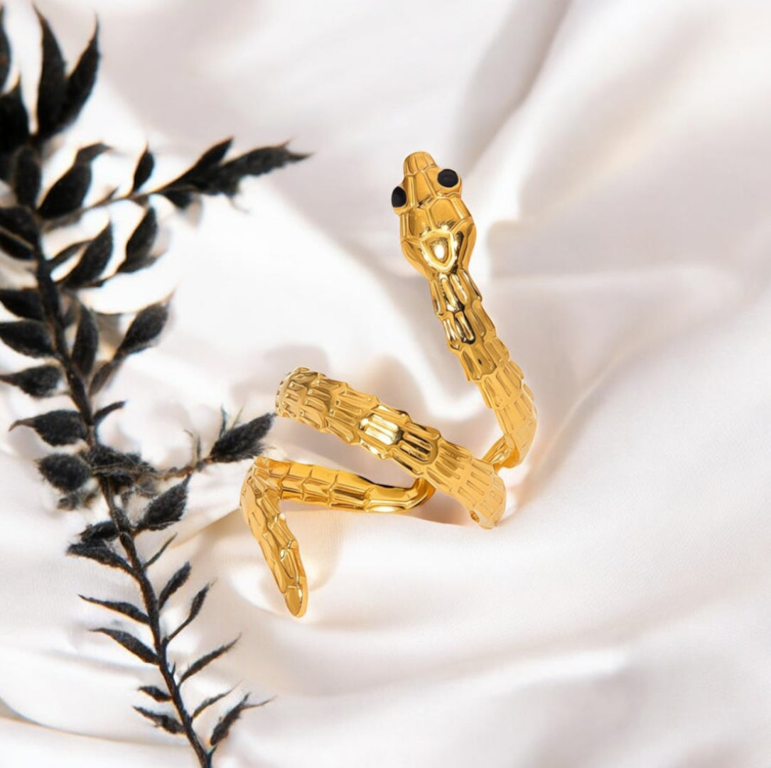 Venom - Bague en acier inoxydable doré pour femme | Bijou étanche et hypoallergénique