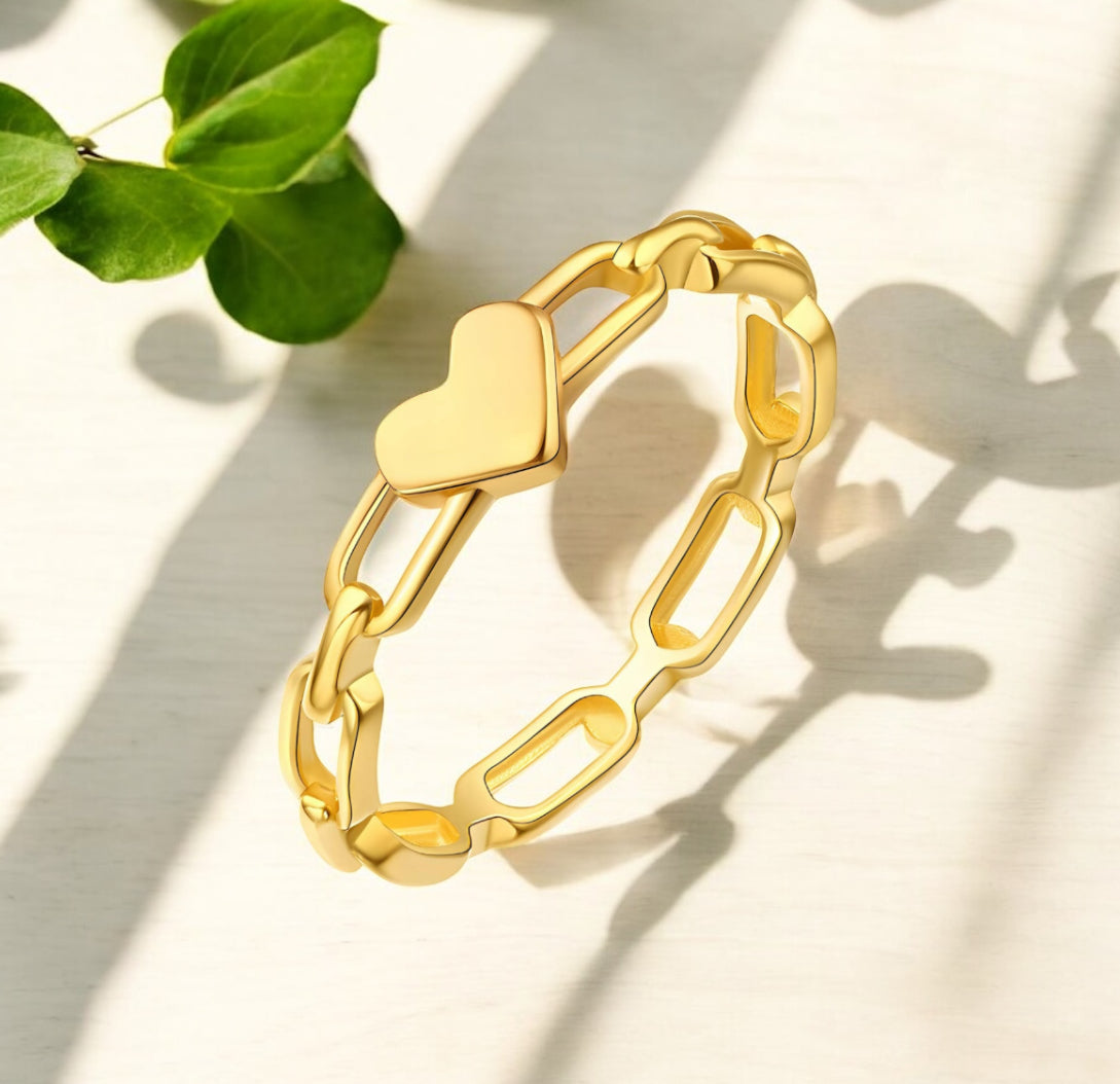 Bague cœur en acier inoxydable doré pour femme | Bijou étanche et hypoallergénique
