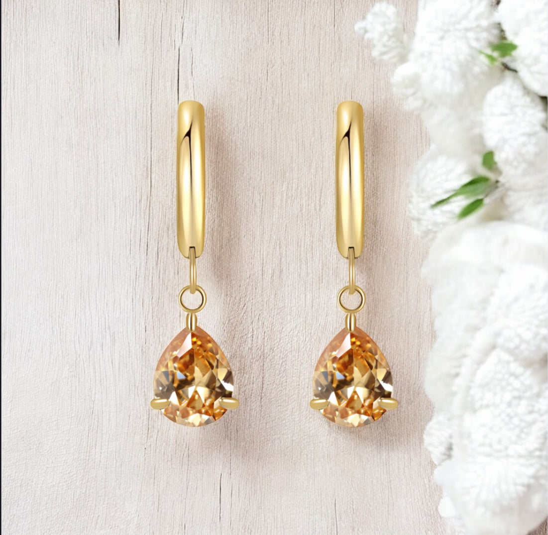 Gem - Boucles d'oreilles en acier inoxydable doré pour femme | Bijoux imperméables et hypoallergéniques